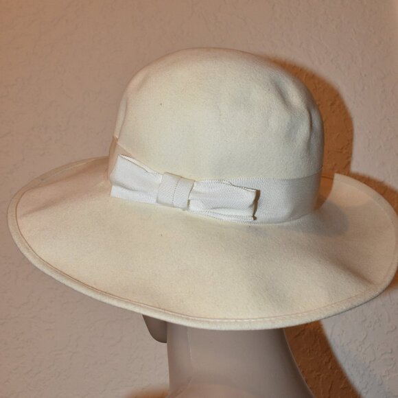 Vintage Bermona Trend Cream Hat with ribbon 100% wool from England - Picture 3 of 3